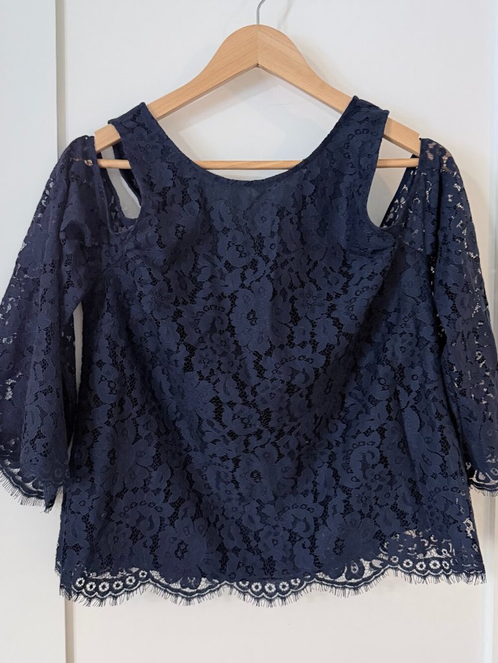 Joie Navy Lace Cold Shoulder Blouse Top Women's Large Boho Romantic Floral